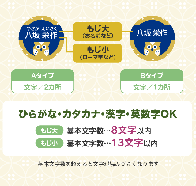 ひらがな・カタカナ・漢字・英数字OK