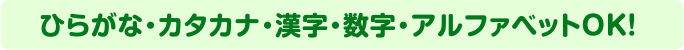 ひらがな・カタカナ・漢字・数字・アルファベットOK!