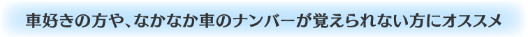 車好きの方や、なかなか車のナンバーが覚えられない方にオススメ