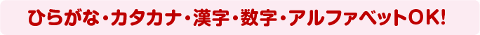 ひらがな・カタカナ・漢字・数字・アルファベットOK!