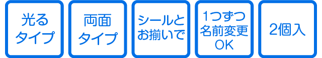 光るタイプ・両面タイプ・シールとお揃いで・1つずつ名前変更OK・2個個入