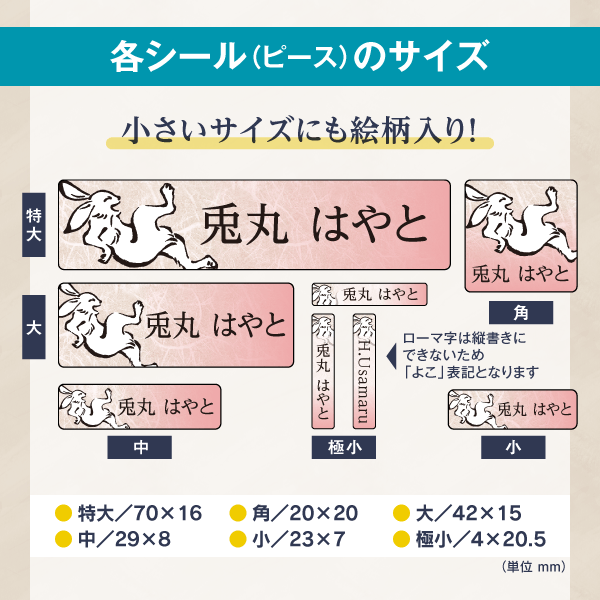 各シール（ピース）のサイズ