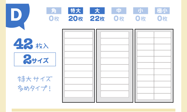 「Dシート：94枚入4サイズ」特大サイズ多めタイプ！