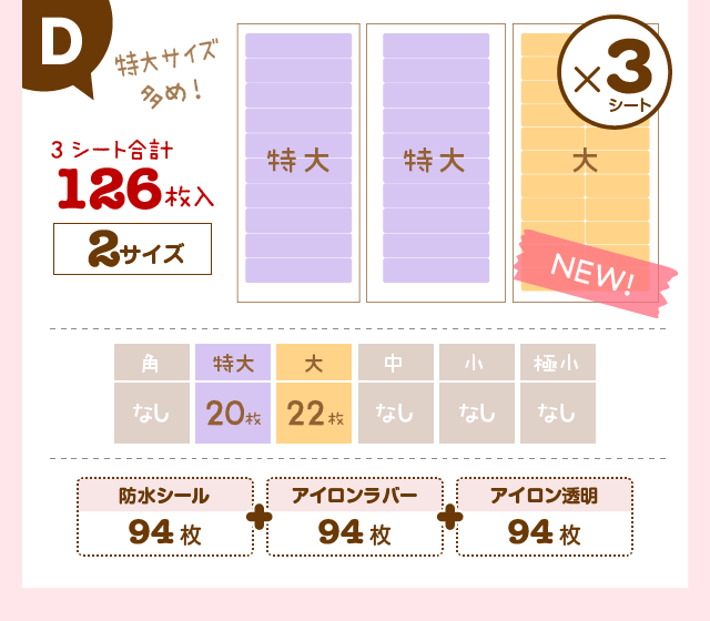 「Dシート：282枚入4サイズ」特大サイズ多めタイプ！