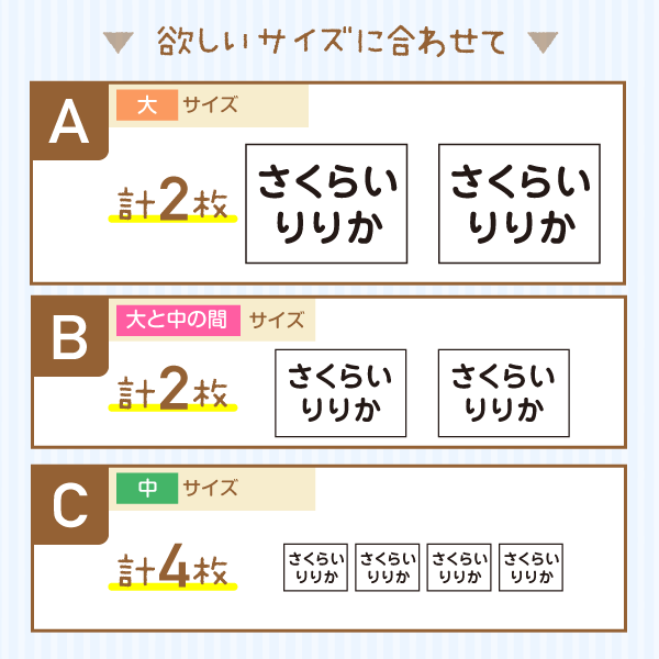 欲しいサイズに合わせて A・B・Cシート