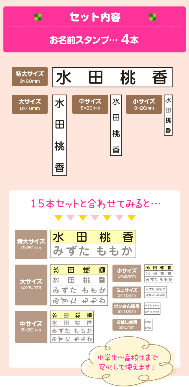 セット内容　お名前スタンプ4本