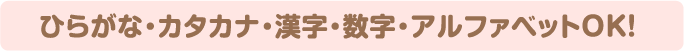 ひらがな・カタカナ・漢字・数字・アルファベットOK！